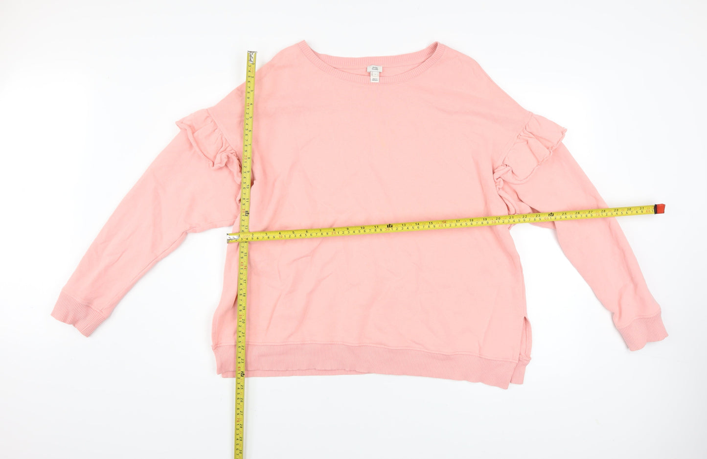 River Island Women Pink Ruffle Long Sleeve Pullover Sweatshirt L