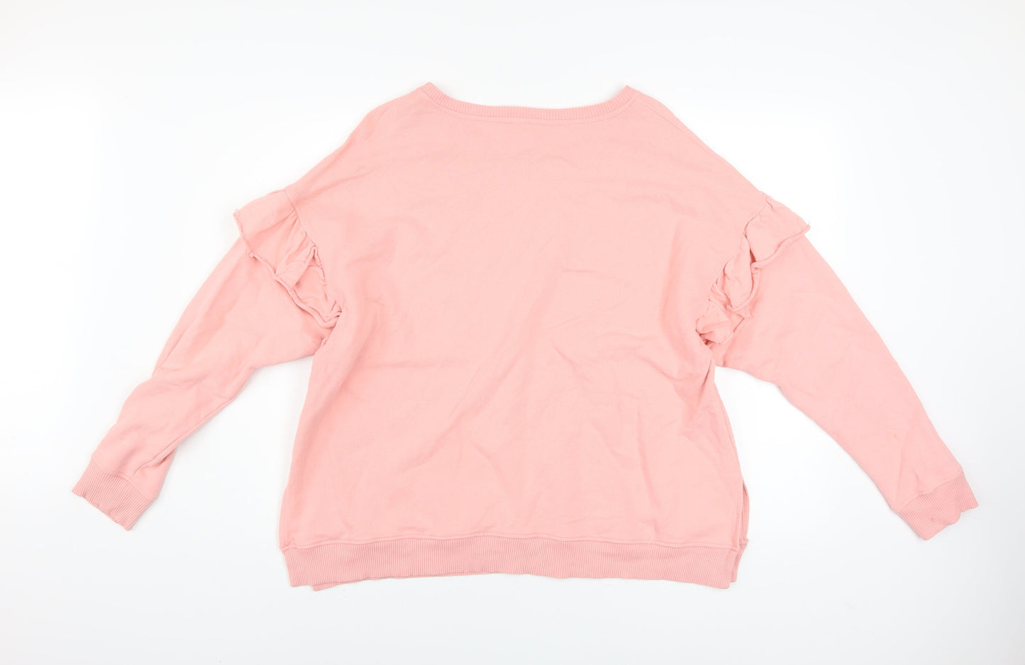 River Island Women Pink Ruffle Long Sleeve Pullover Sweatshirt L