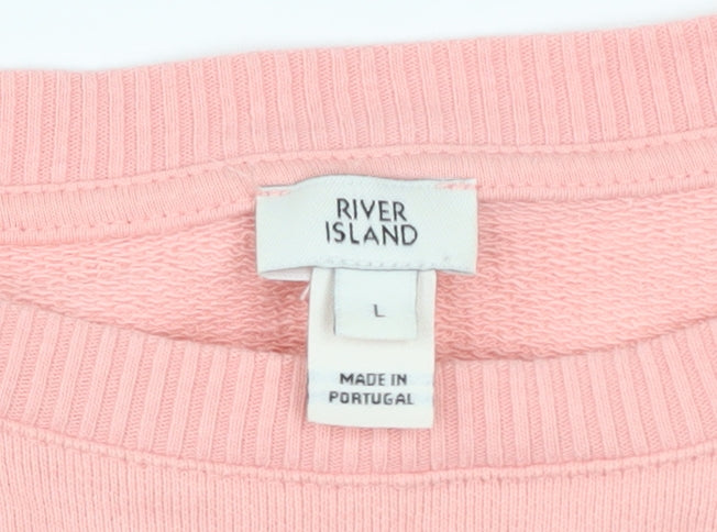 River Island Women Pink Ruffle Long Sleeve Pullover Sweatshirt L