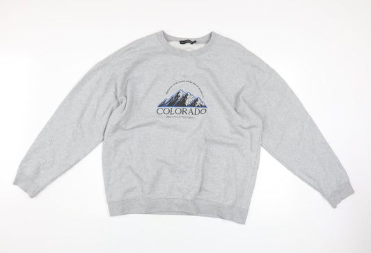 PrettyLittleThing Unisex Grey Colorado Graphic Pullover Sweatshirt M
