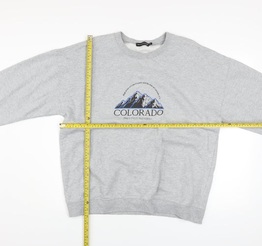 PrettyLittleThing Unisex Grey Colorado Graphic Pullover Sweatshirt M