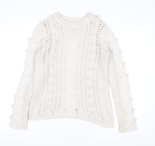 Falmer Heritage Women's Ivory Chunky Cable Knit Wool Blend Jumper Size 8