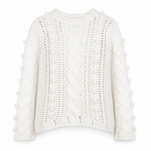 Front view of Falmer Heritage Women's Ivory Chunky Cable Knit Wool Blend Jumper, size 8