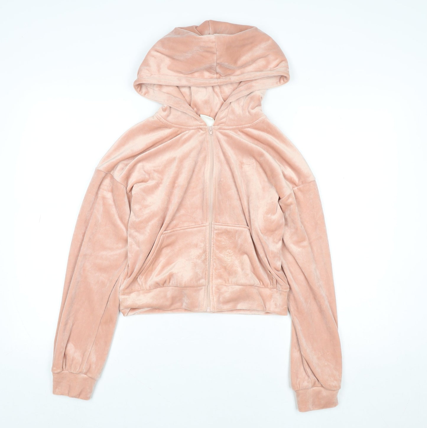 H&M Women Pink Velour Hooded Zip Jacket Size 10 Regular
