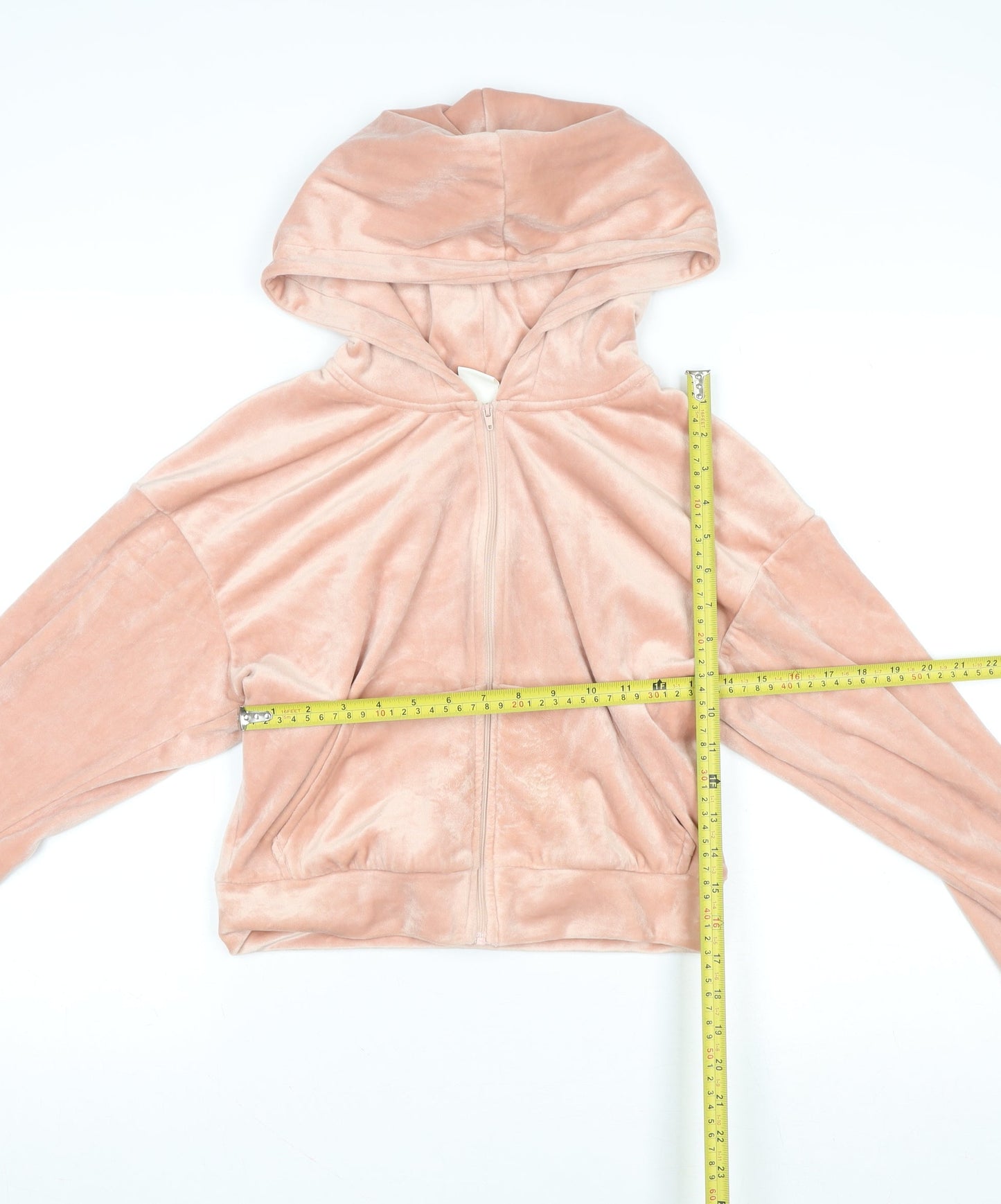 H&M Women Pink Velour Hooded Zip Jacket Size 10 Regular