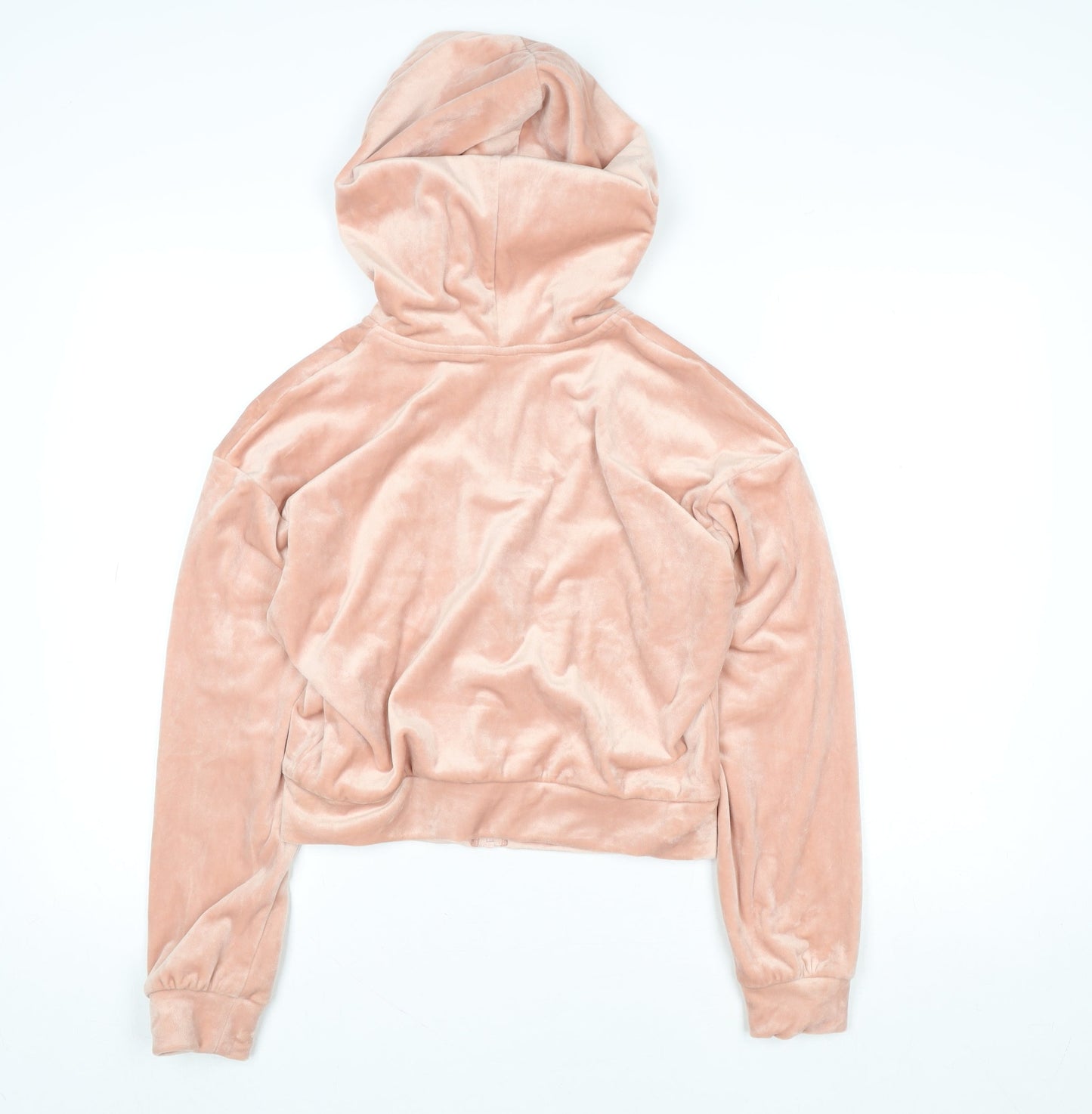 H&M Women Pink Velour Hooded Zip Jacket Size 10 Regular