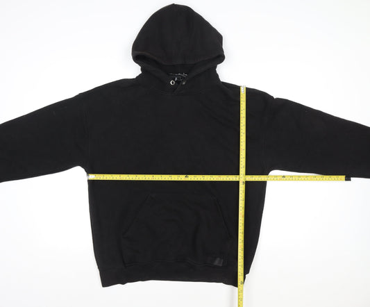 John Couture Women Black Medium Pullover Hoodie Embroidered Logo