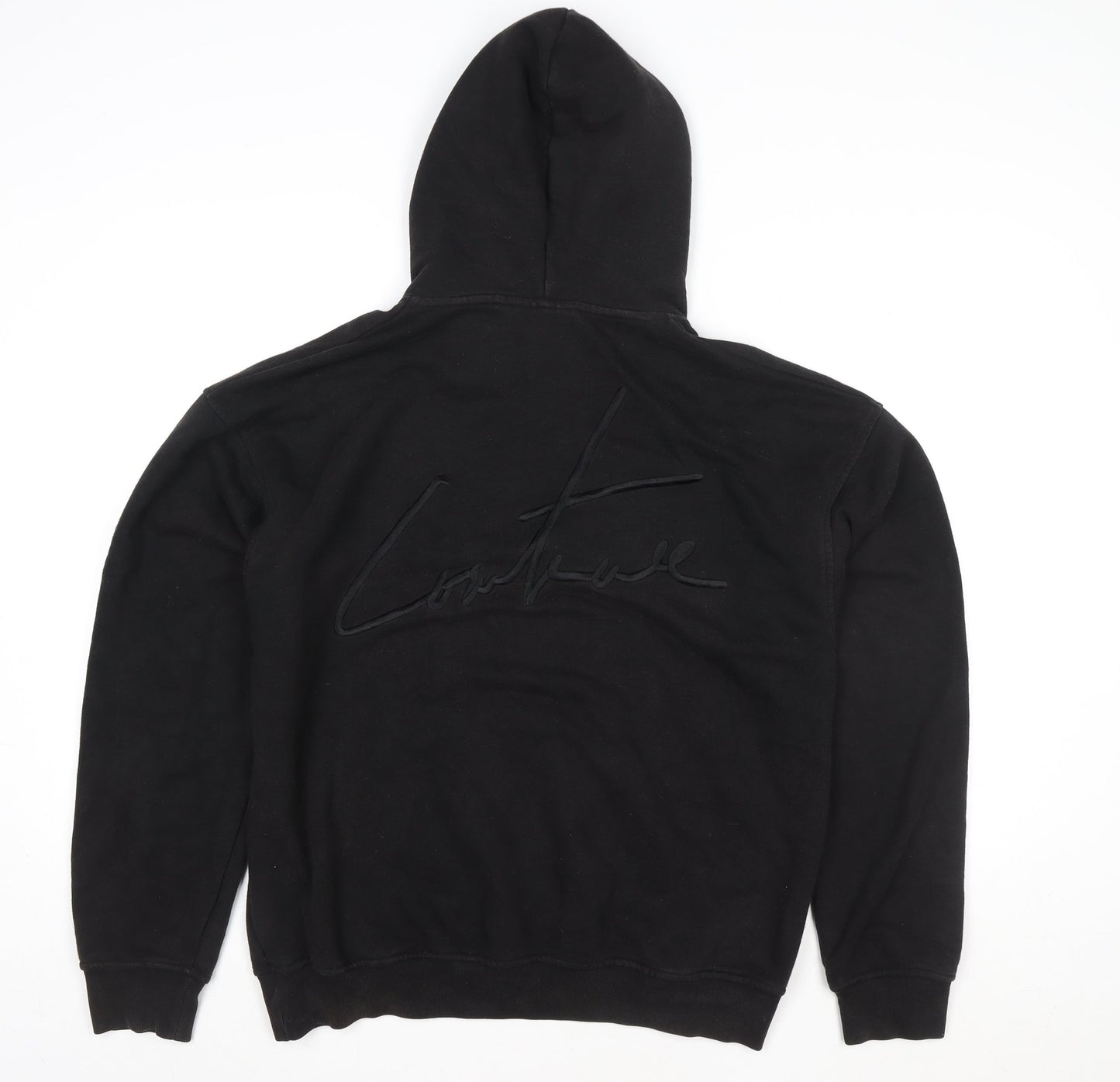 John Couture Women Black Medium Pullover Hoodie Embroidered Logo
