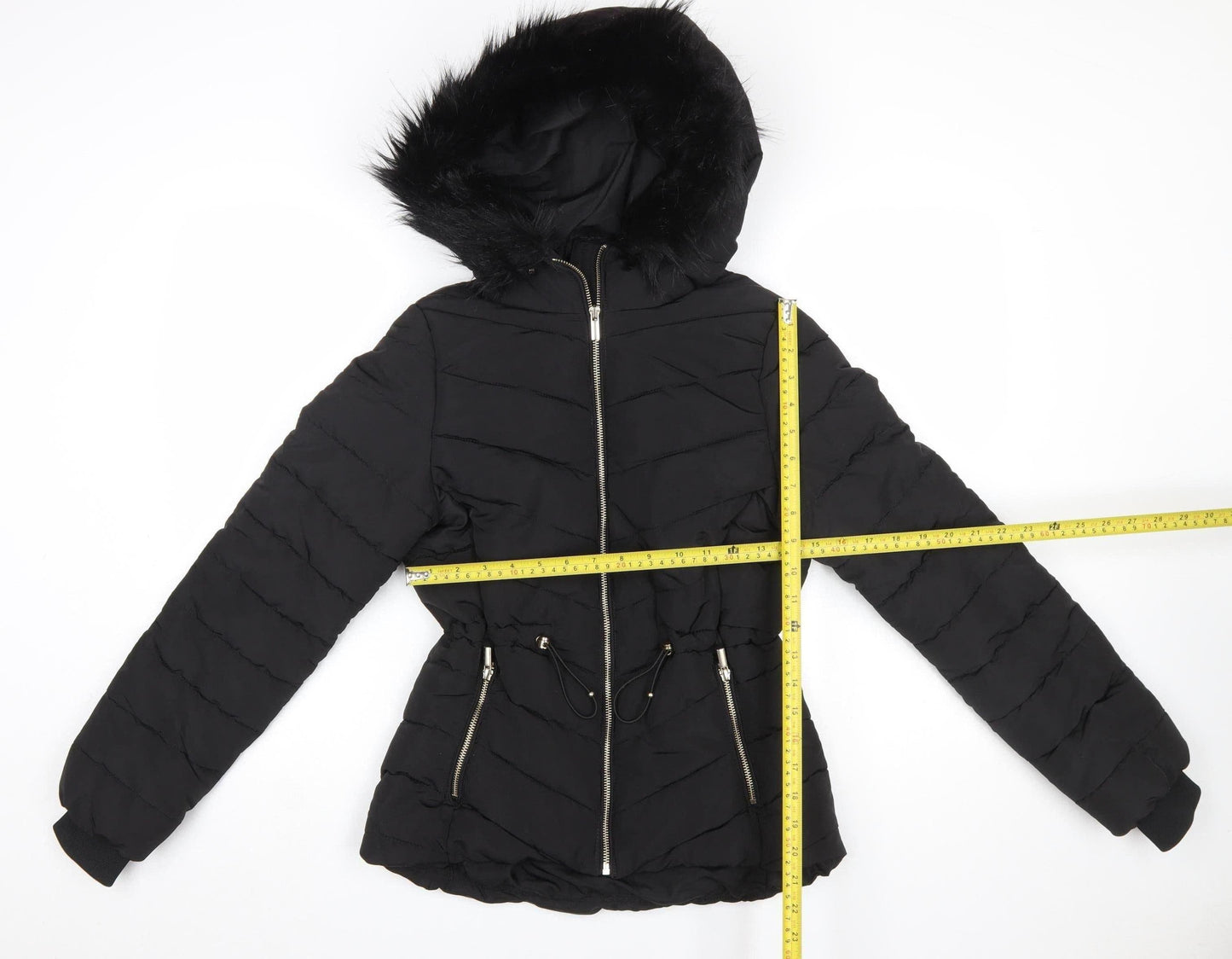 H&M Women’s Black XS Puffer Jacket with Faux Fur Hood