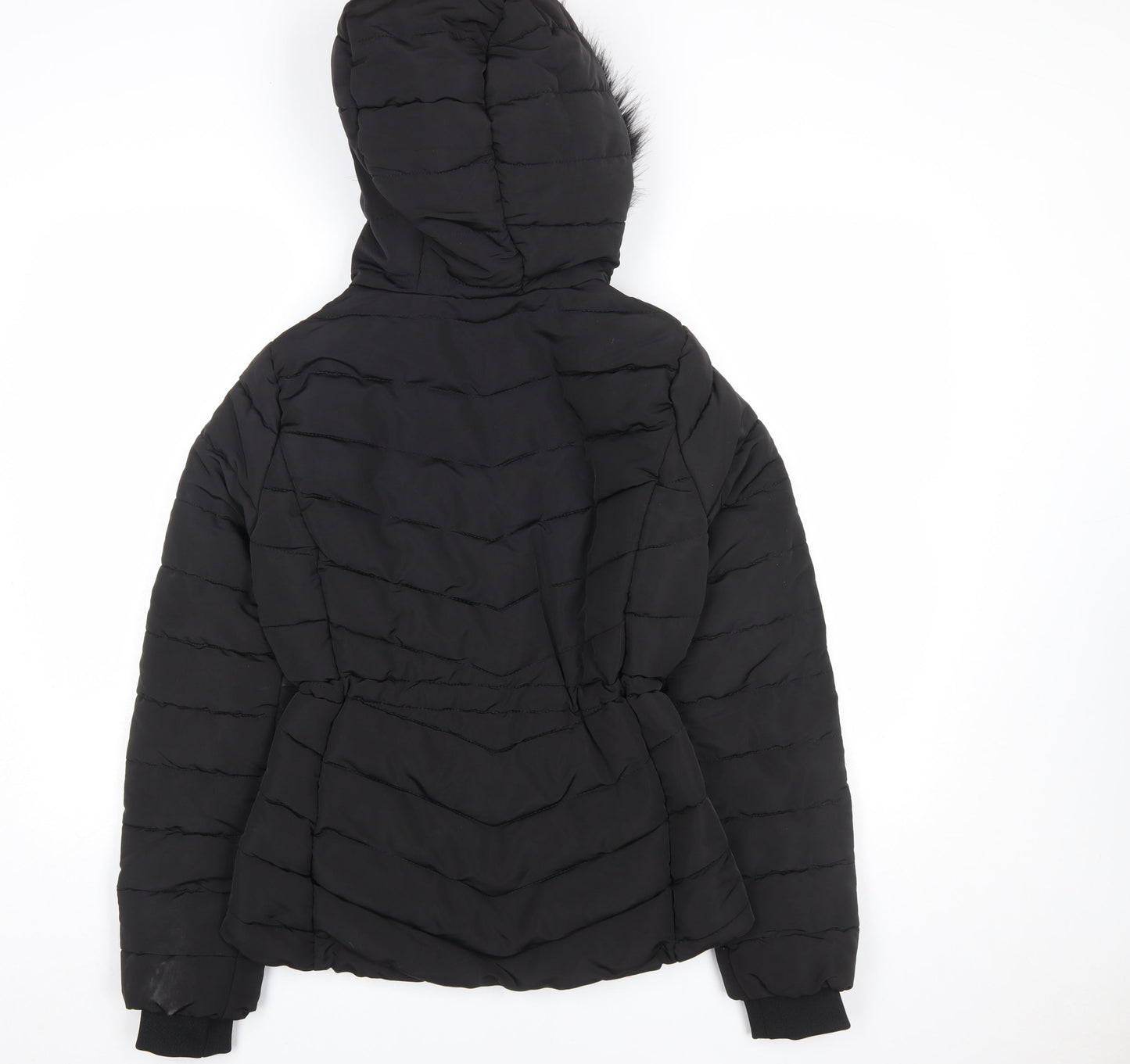 H&M Women’s Black XS Puffer Jacket with Faux Fur Hood