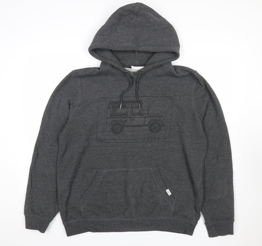 TOG24 Mens Grey Pullover Hoodie L Graphic Fleece Sweatshirt