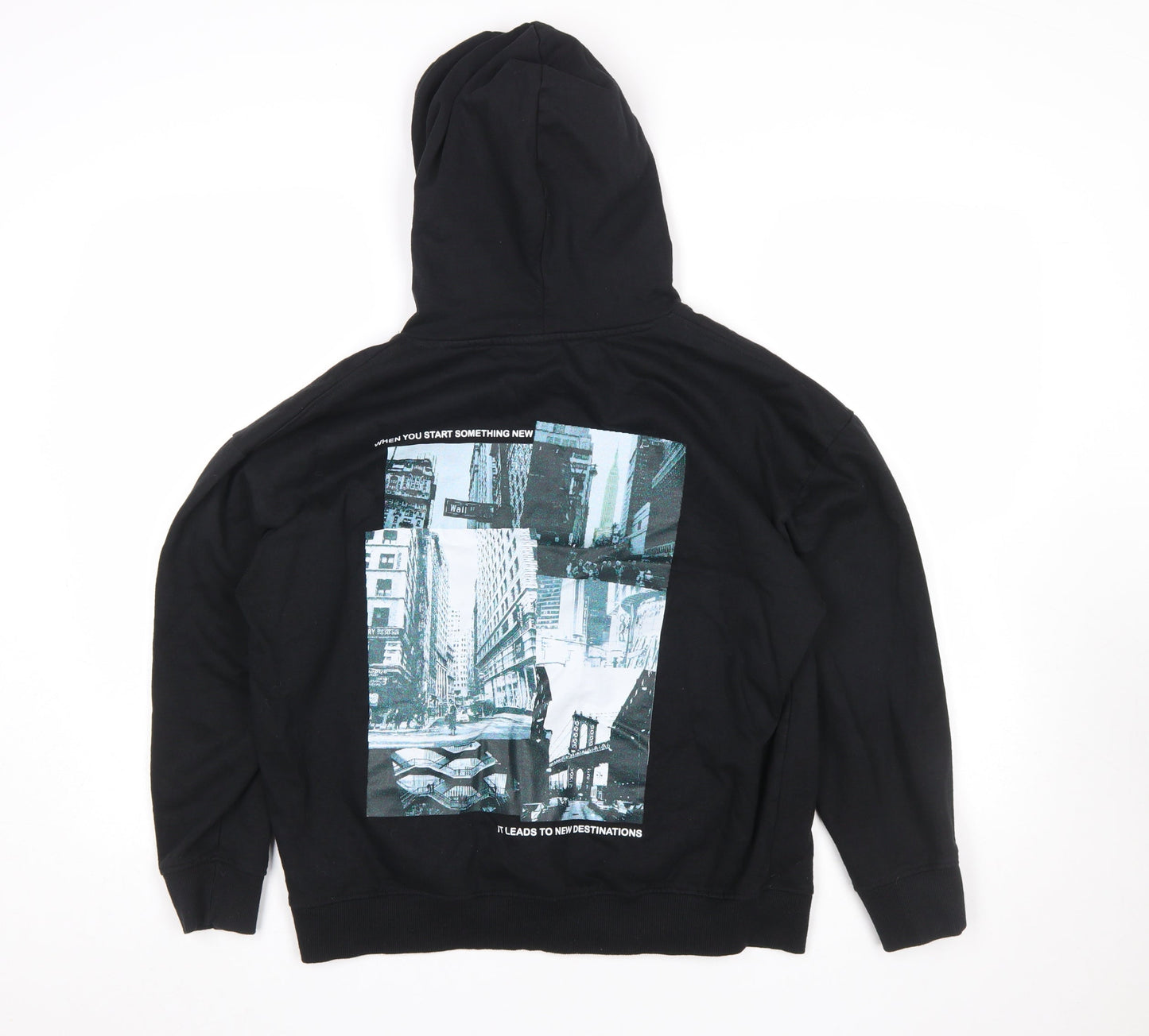 Styli Men's Black XS Pullover Hoodie with City Graphic Print