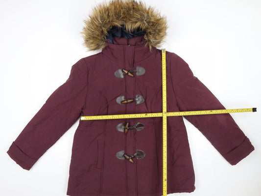 BHS Women’s Red Faux Fur Hooded Toggle Duffle Coat Size 18