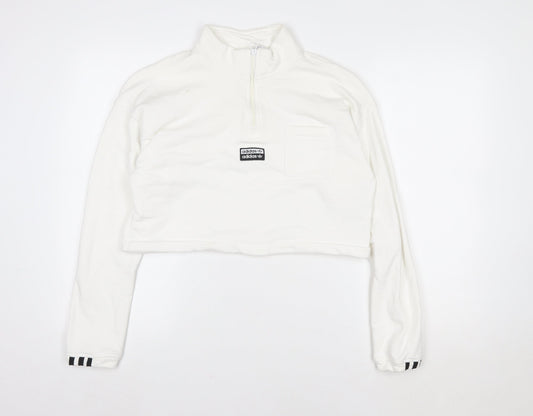 Adidas Women White Cropped 1/4 Zip Sweatshirt Size 12