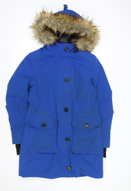 Marks and Spencer Women's Blue Faux Fur Hooded Parka Coat Size 12