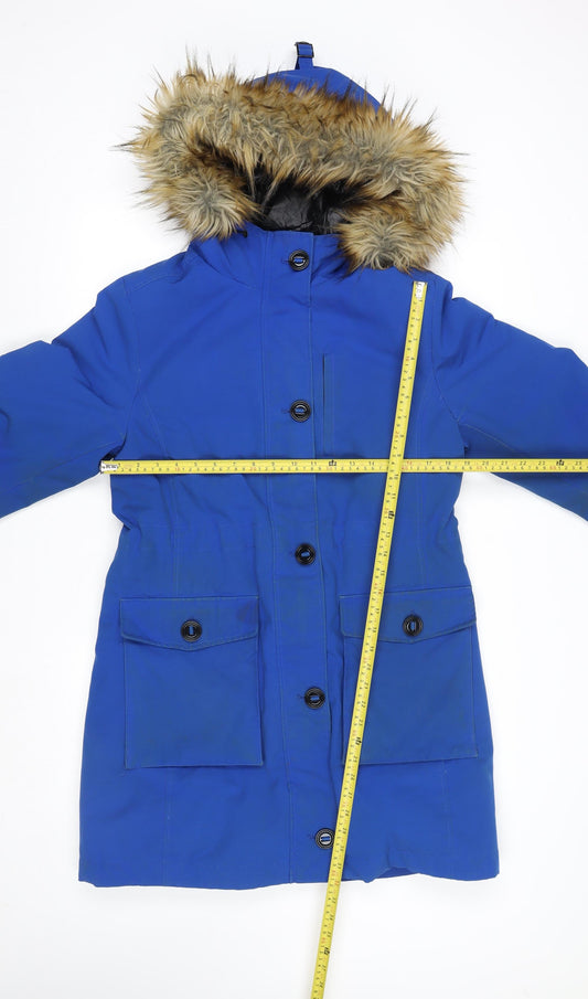 Marks and Spencer Women's Blue Faux Fur Hooded Parka Coat Size 12