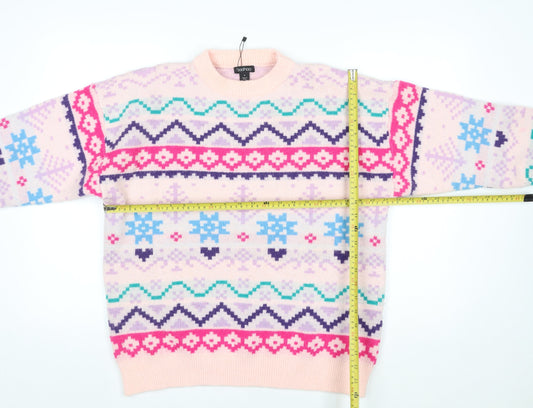 Boohoo Womens Multicoloured Fair Isle Knit Jumper M Crew Neck Winter Pullover