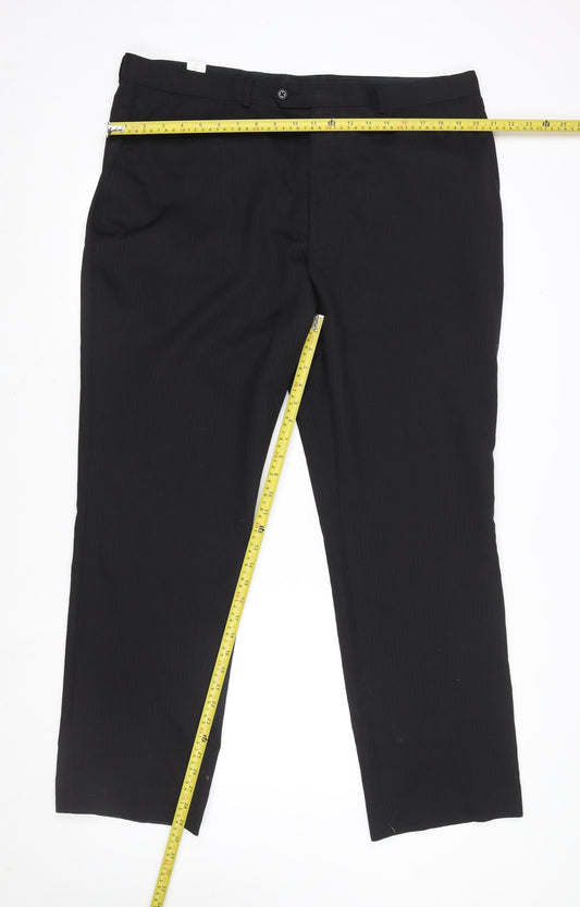 Next Men's Black Wool Blend Formal Dress Trousers 40R Regular Fit
