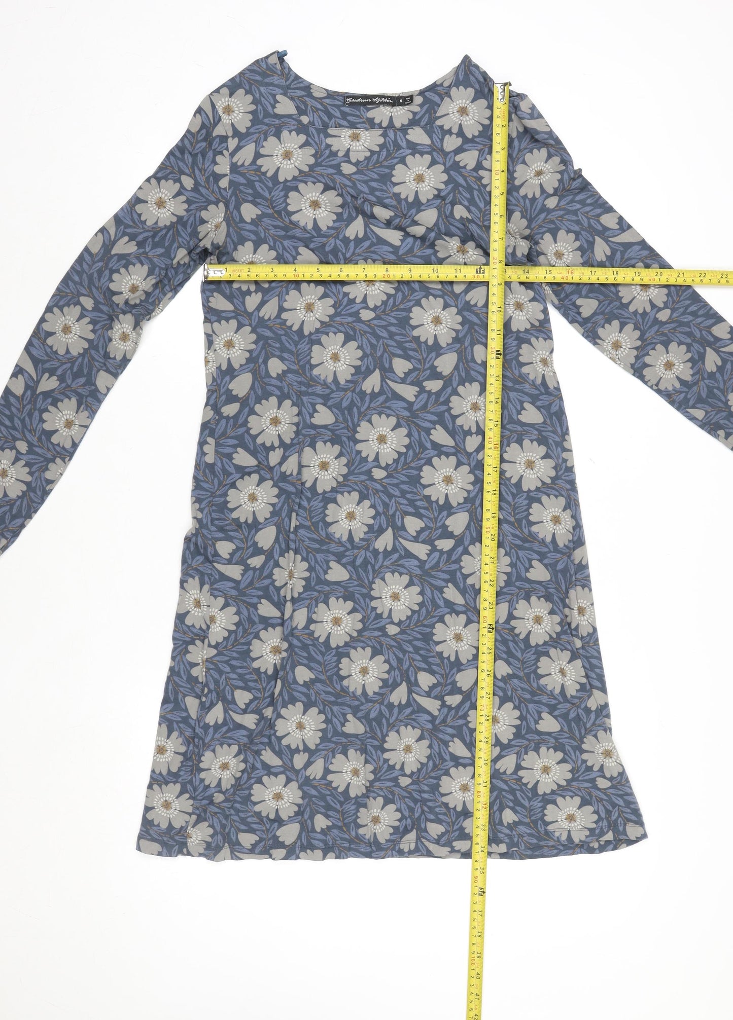 Gudrun Sjödén Women's Blue Floral Cotton Shift Dress Size S