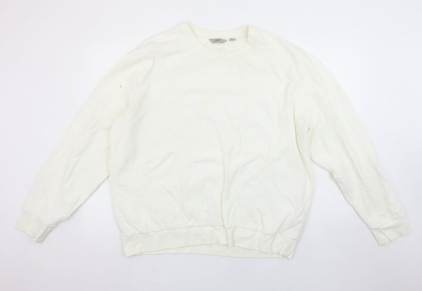 Next Women Ivory Embossed Pullover Sweatshirt Size L Cotton Blend