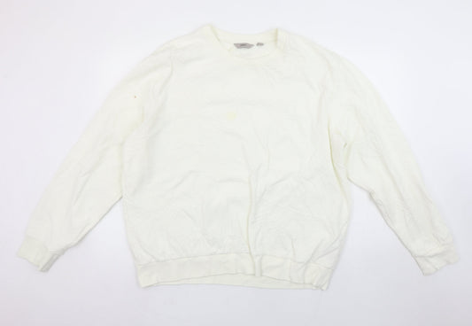 Next Women Ivory Embossed Pullover Sweatshirt Size L Cotton Blend