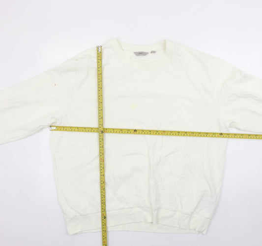 Next Women Ivory Embossed Pullover Sweatshirt Size L Cotton Blend