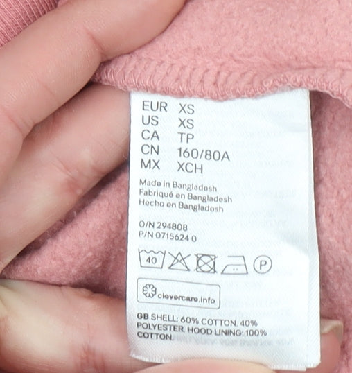 H&M Divided Women Pink XS Pullover Hoodie Basic Cotton Blend