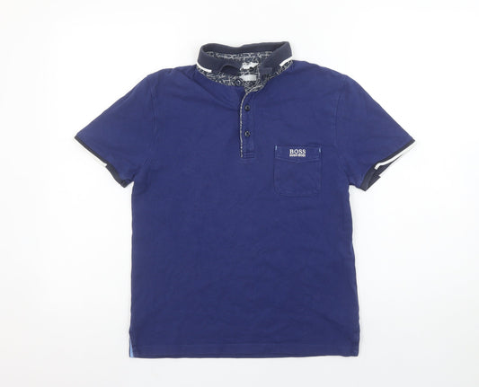 Hugo Boss Boys Blue Slim Fit Polo Shirt 14 Years Short Sleeve Collared