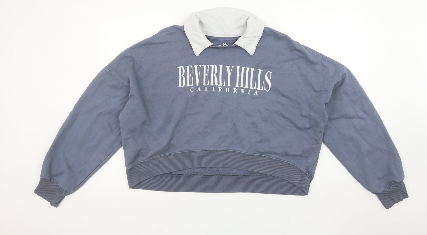 Hollister Womens Blue Beverly Hills Collared Pullover Sweatshirt L