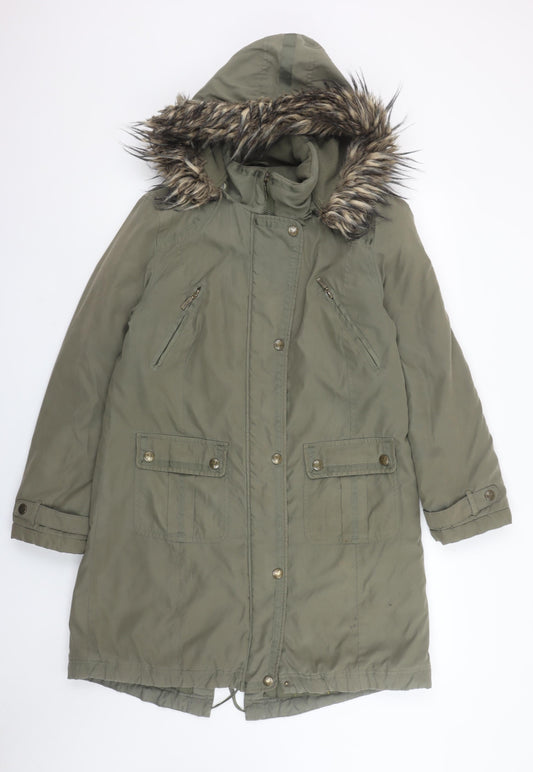 Marks and Spencer Women’s Green Faux Fur Hooded Parka Coat Size M