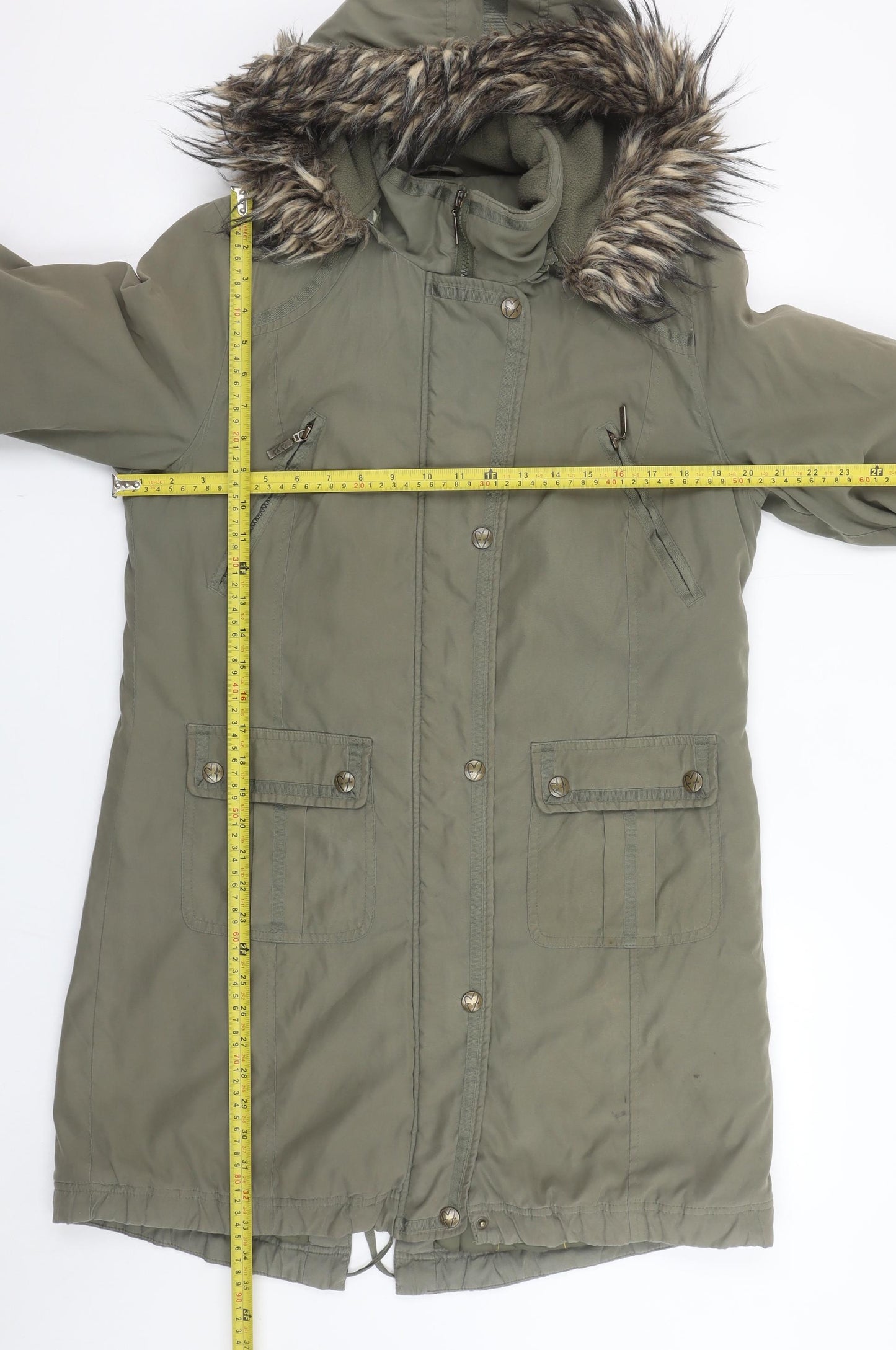 Marks and Spencer Women’s Green Faux Fur Hooded Parka Coat Size M