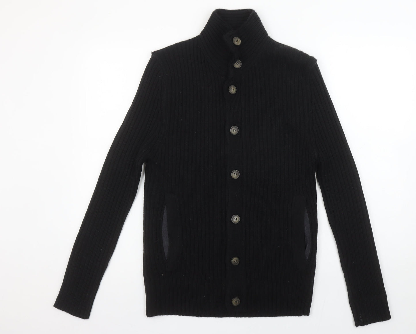 River Island Mens Black Wool Blend Button Cardigan Jumper Size S