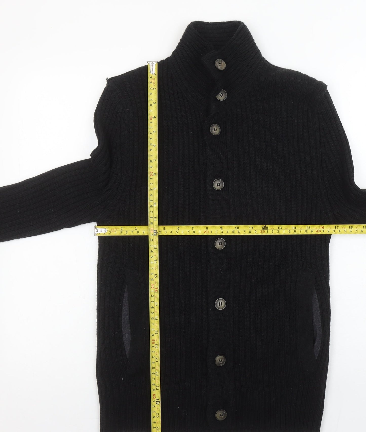 River Island Mens Black Wool Blend Button Cardigan Jumper Size S
