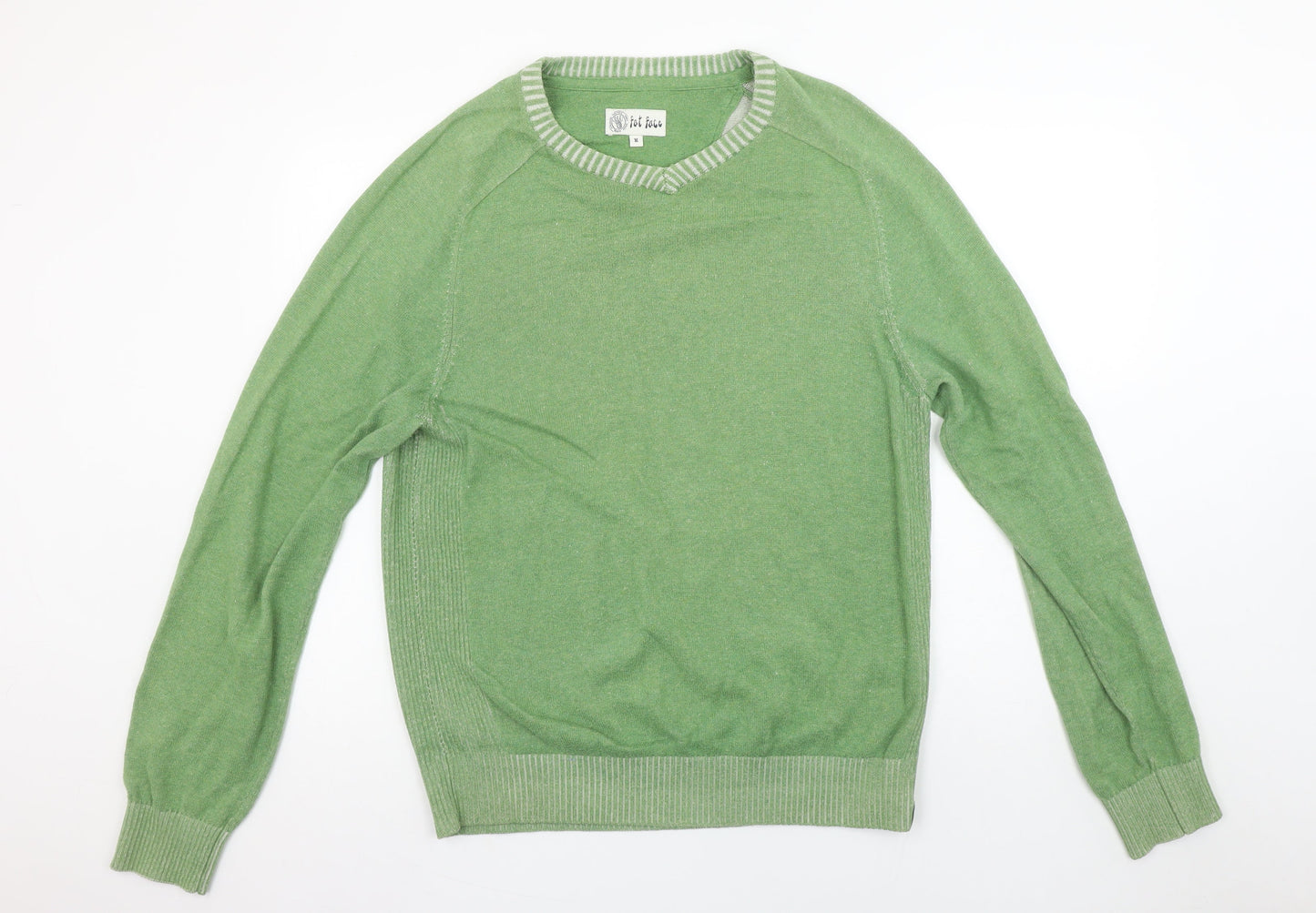 Fat Face Men's Green Cotton V-Neck Pullover Jumper M