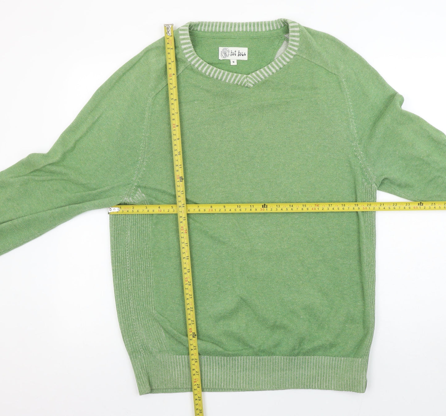 Fat Face Men's Green Cotton V-Neck Pullover Jumper M