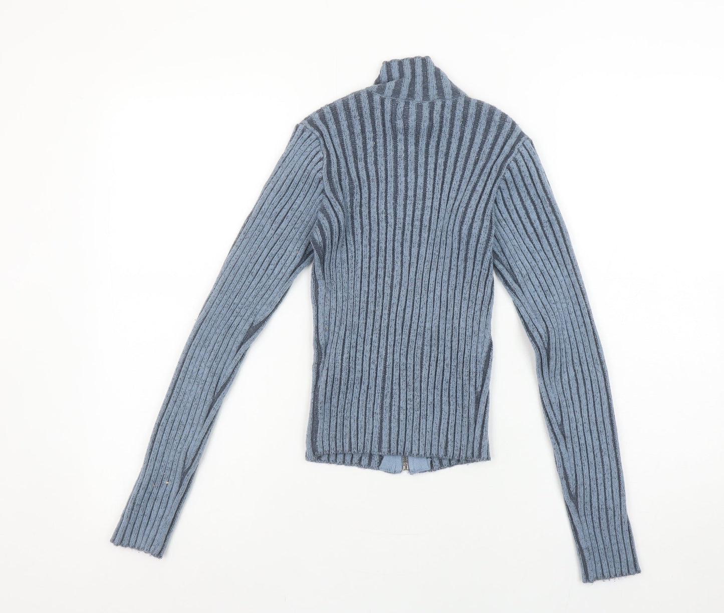 Pull&Bear Teens Blue Ribbed Full Zip Mock Neck Jumper Size 14