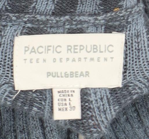 Pull&Bear Teens Blue Ribbed Full Zip Mock Neck Jumper Size 14