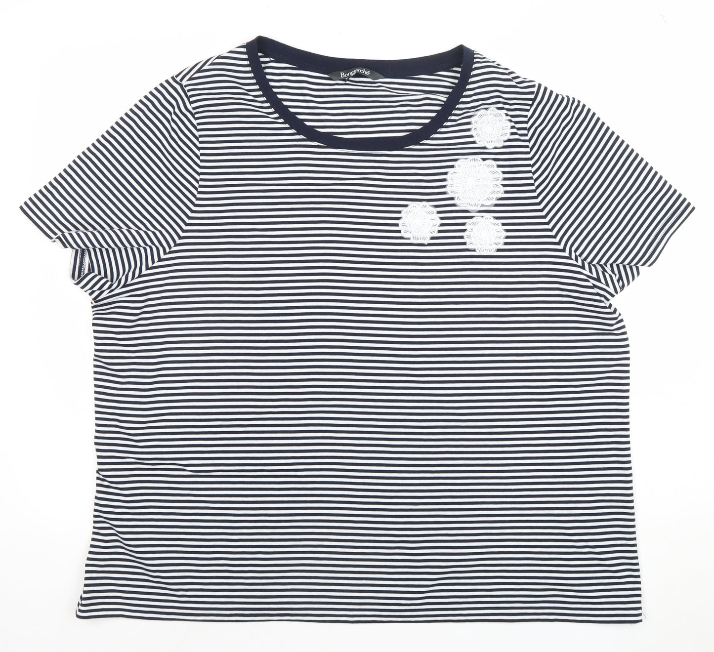 Bonmarché Women’s Blue Striped Embroidered T-Shirt Size 24