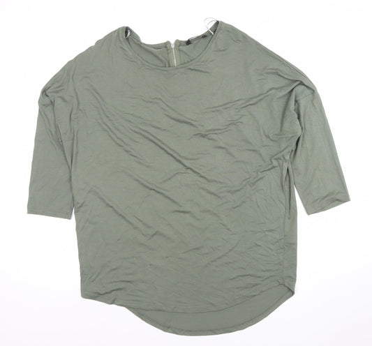 Select Womens Green Size 14 Relaxed 3/4 Sleeve Zip Back Top