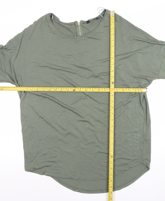 Select Womens Green Size 14 Relaxed 3/4 Sleeve Zip Back Top
