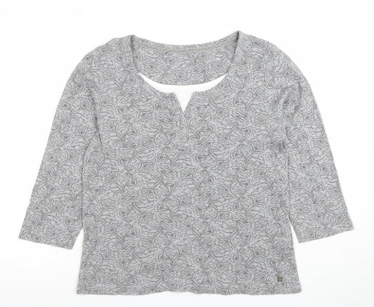 Debenhams Women Grey Floral 3/4 Sleeve Henley Top Size 14 Cotton Viscose