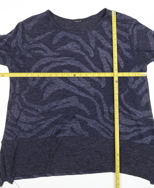 Roman Women Blue Animal Print Relaxed Pullover Jumper M