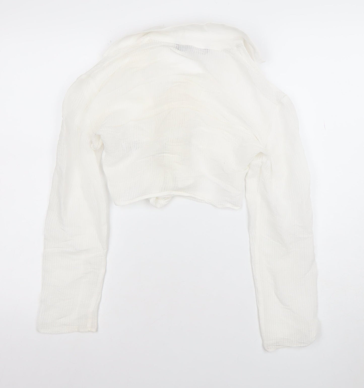 Zara Women’s White Cropped Tie Blouse XS Long Sleeve Viscose