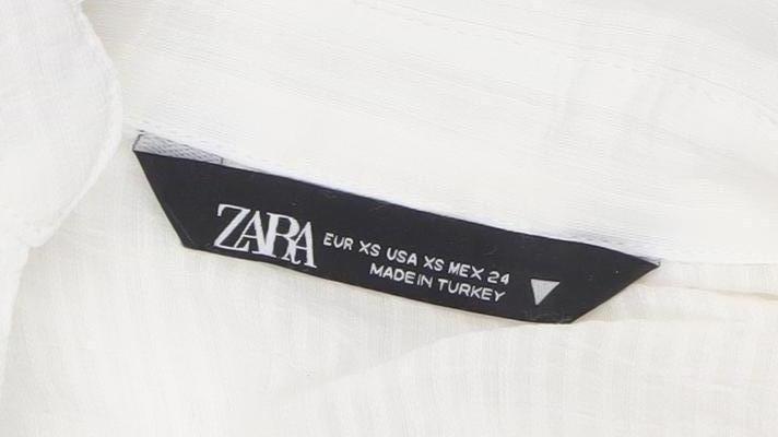 Zara Women’s White Cropped Tie Blouse XS Long Sleeve Viscose