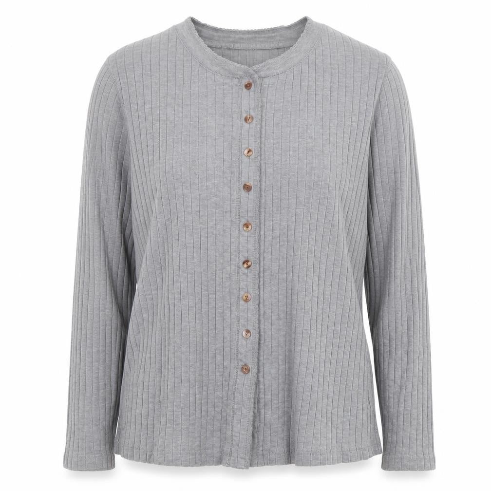 St. Johns Bay Womens Grey Button-Up Long Sleeve Cotton Top Size M