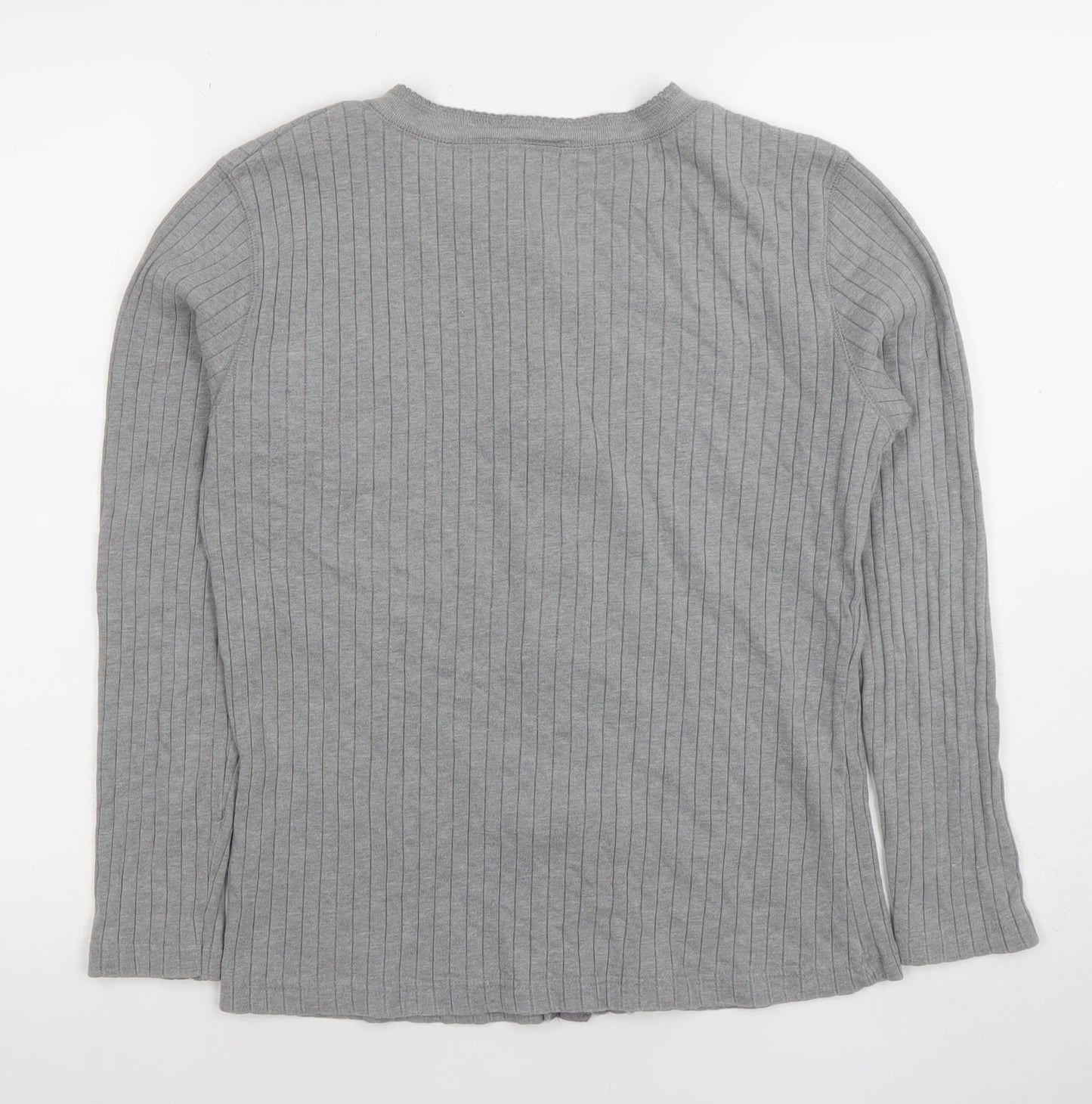 St. Johns Bay Womens Grey Button-Up Long Sleeve Cotton Top Size M