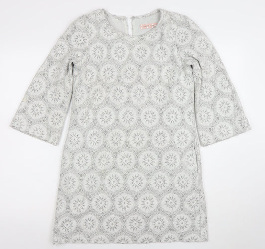 Traffic People Women Grey Lace Shift Dress Size S 3/4 Sleeve