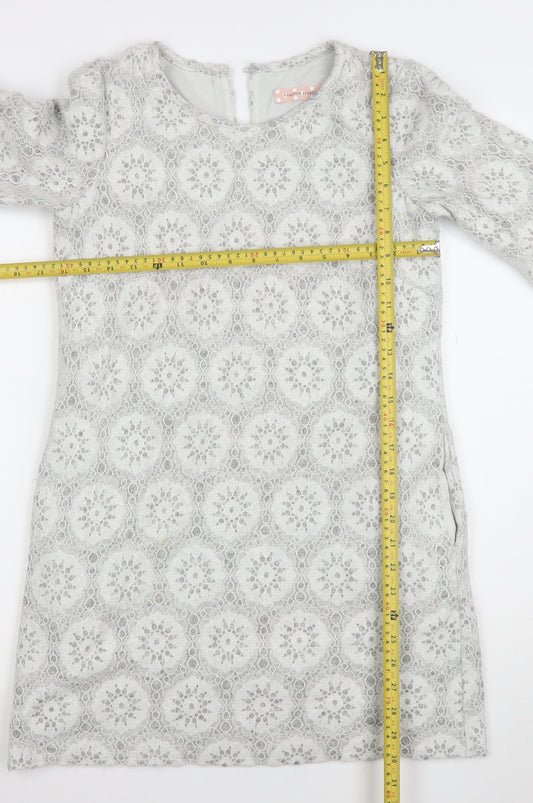 Traffic People Women Grey Lace Shift Dress Size S 3/4 Sleeve