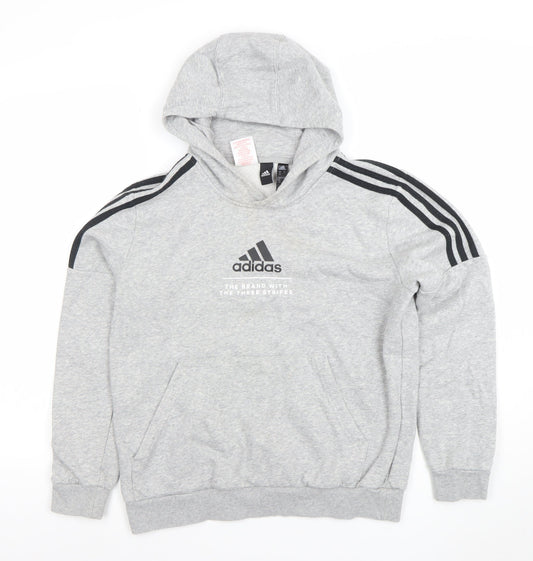 Adidas Boys Grey Pullover Hoodie 13-14 Years Sports Fleece Sweatshirt