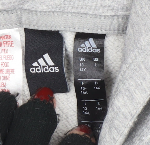 Adidas Boys Grey Pullover Hoodie 13-14 Years Sports Fleece Sweatshirt